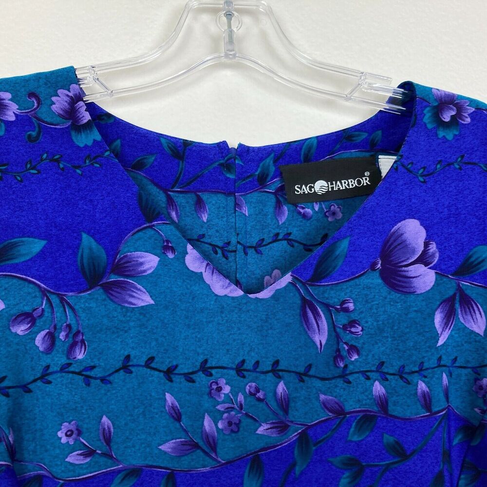 Vintage Sag Harbor Maxi Dress Size 12 Purple Green Fitted Sheath Front Slit - Picture 8 of 9